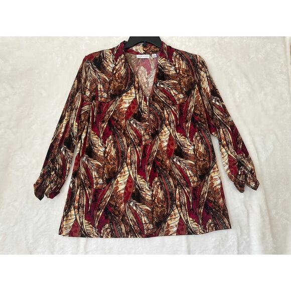 Susan Graver Quarter Zip Tunic Top XL Ruche Sleeves Fall - Picture 1 of 7